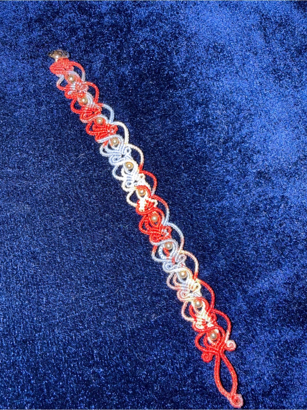 Handmade Red and White Beaded Macrame Bracelet